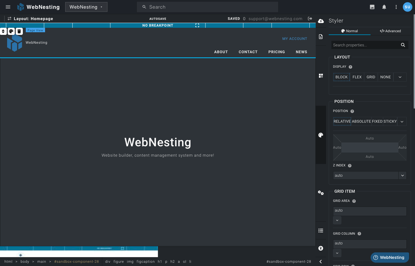 WebNesting Styler with layout and positioning controls