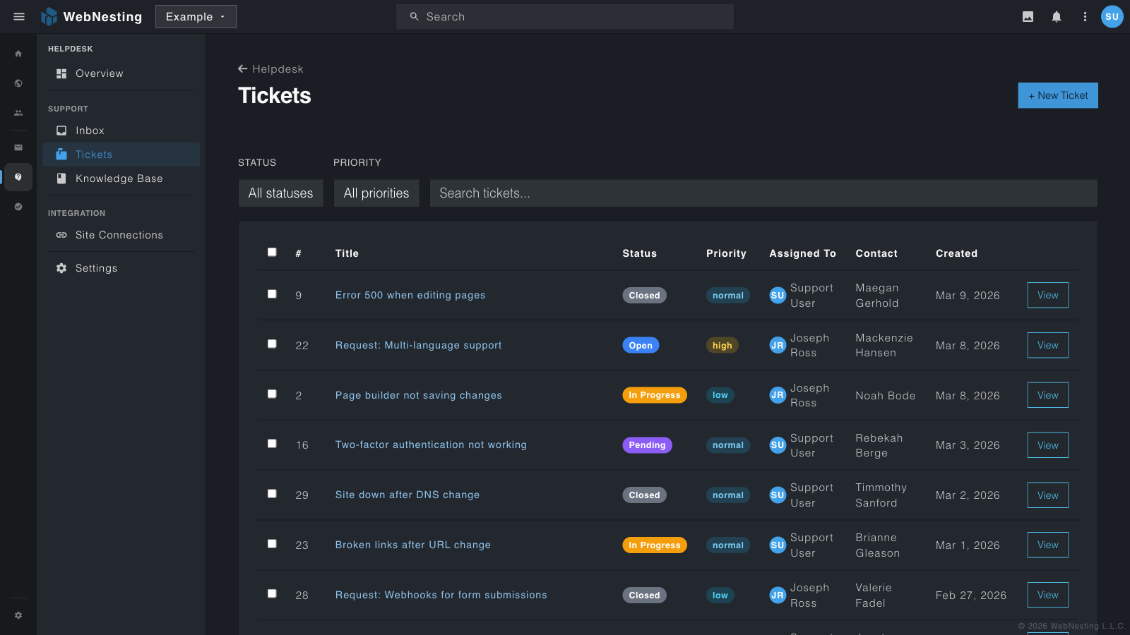 WebNesting Helpdesk with ticket management and SLA tracking