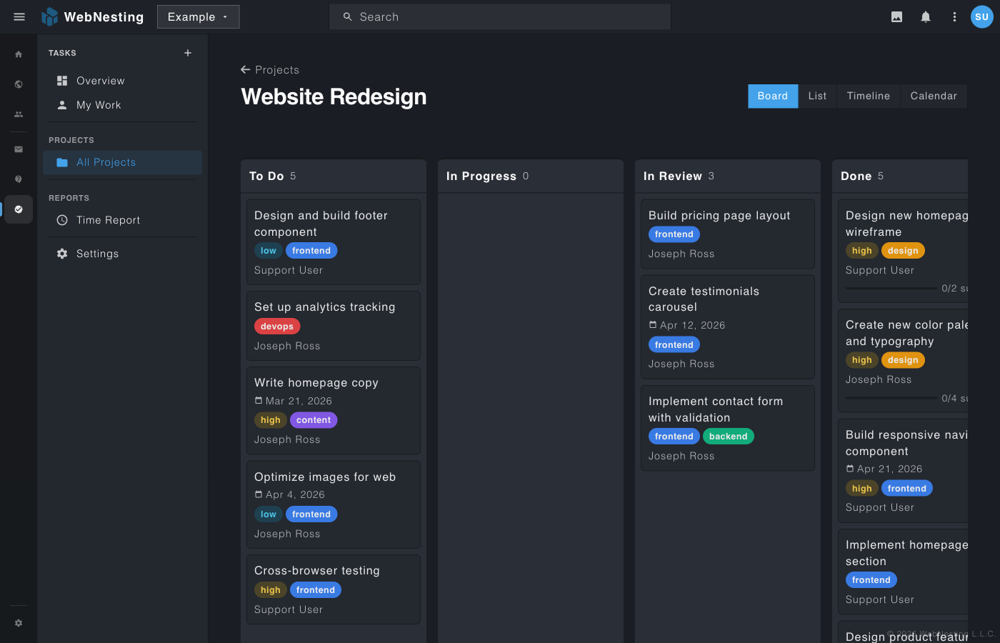 WebNesting Tasks with Kanban board and project management