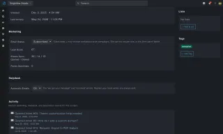 A contact's record with marketing stats, helpdesk settings and activity